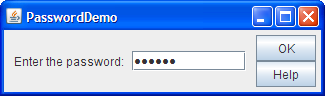 A snapshot of PasswordDemo, which uses a password field